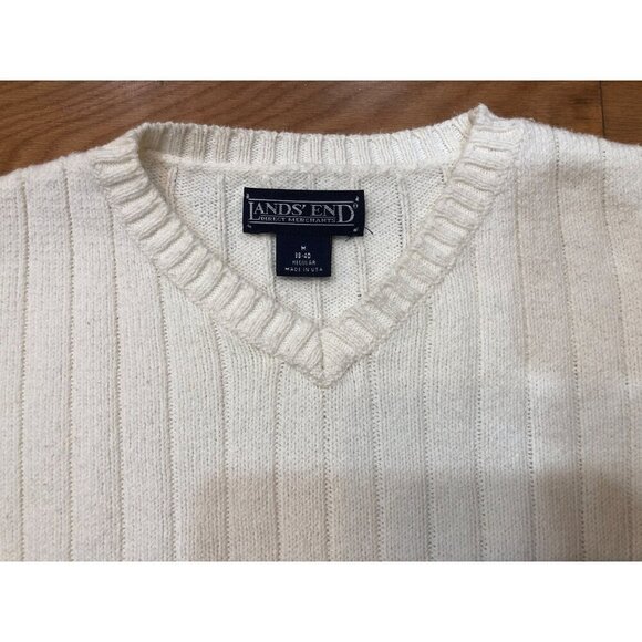 Lands' End Other - Lands End Vintage V-Neck Ribbed Knit Cream Sweater Size M (38-40R)